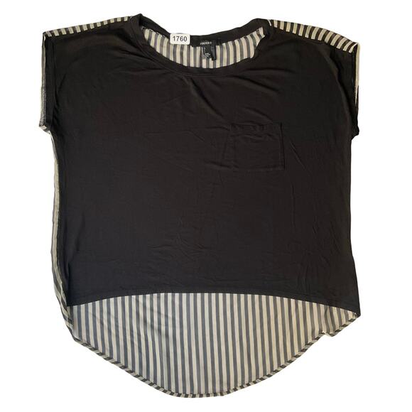 FOREVER 21 Women’s Short Sleeve Blouse size L, Black front and Stripes back - Picture 1 of 9